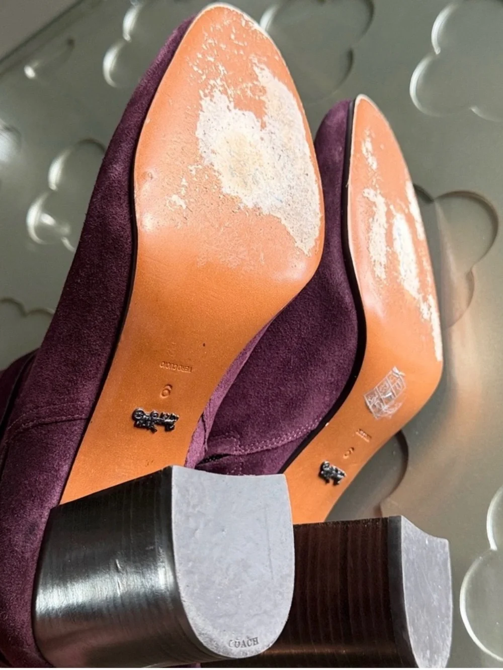 COACH Delaney Burgundy Suede Signature Buckle Ankle Booties Block Heel Size 9